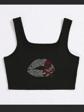 Rhinestone Crossbone & Lip Studded Tank Top